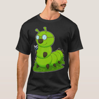 Rups als Nerd met Bril Boek T-shirt