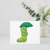 Rups bij regen met paraplu briefkaart (Staand voorkant)