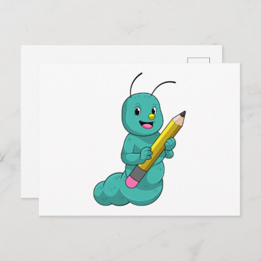 Rups met Potlood Briefkaart (Voorkant / Achterkant)