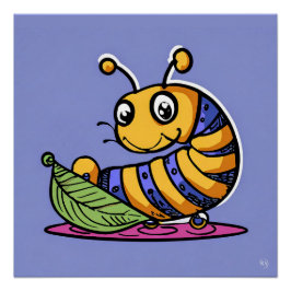 Rups op een blad glanzend Poster Perfect Poster