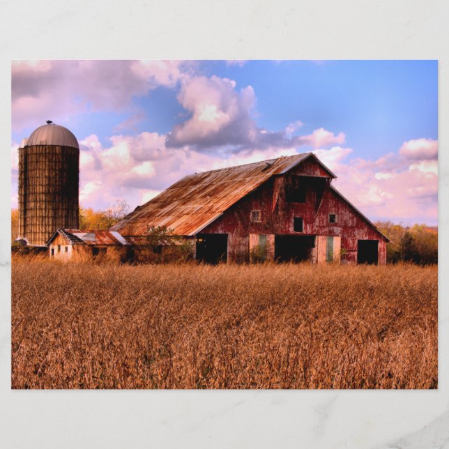Rural America Barn Scene Scrapbook Paper (Voorkant)