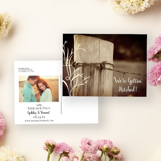 Rural Fence Post Ranch Wedding Save the Date Aankondigingskaart