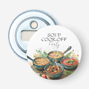 Rurale soep kook-off potluck feest waterverf button flesopener