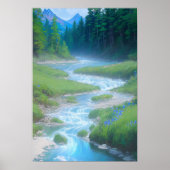 Rushing Stream in Green Field Poster (Voorkant)