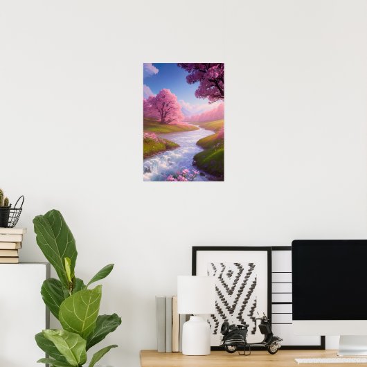 Rushing Waters en Blossoming Fields Poster (Thuiskantoor)