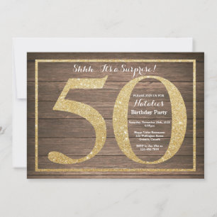 Rusic Surprise 50th Birthday Invitation Gold Kaart
