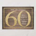 Rusic Surprise 60th Birthday Invitation Gold<br><div class="desc">Invitation Rustic Surprise 60e anniversaire. Invitation de la fête d'anniversaire de la Parties scintillant d'or avec Arrière - plan de bois rustique. Anniversaire surprise. Anniversaire adulte. Fête Anniversaire Bash.
Pour plus de personnalisation,  cliquez sur le bouton "Customiser" et utilisez notre outil de conception pour modifier ce modèle.</div>