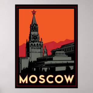 rusland kremlin art deco retro poster
