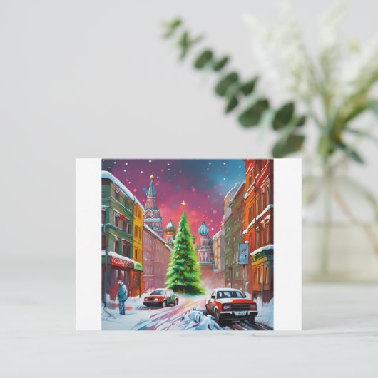Rusland, Moskou, Winter Kerst Briefkaart 010 (Staand voorkant)
