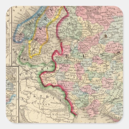 Rusland, Zweden, Noorwegen Kaart door Mitchell Vierkante Sticker (Voorkant)