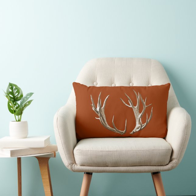 Russe Antlers Cerfs Rouille Orange Lumbar Coussin (Chaise)