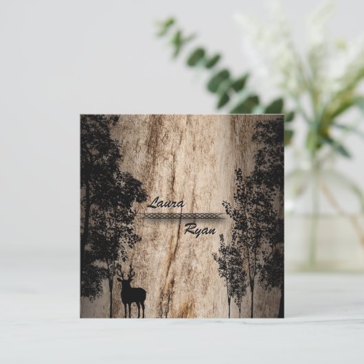 Russe Barne Board Deer & Tree Faire-part de mariag (Debout devant)
