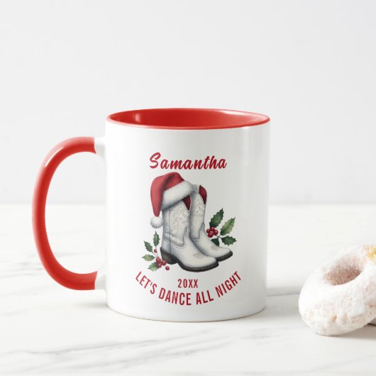 Russe Blanc Pays Cowboy Bottes Mug (Avec donut)