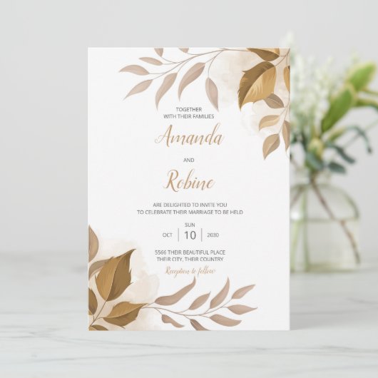 Russe Boho Feuille Faire-part de mariage (Debout devant)