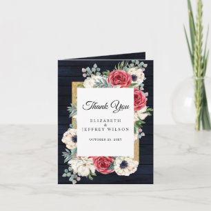 Russe Bois Marine Burgundy Gold Carte de remerciem