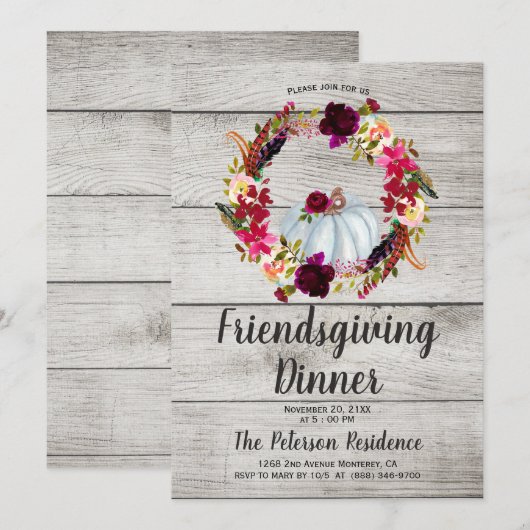 Russe Bourgogne Floral Friendsgiving Invitations (Devant / Derrière)