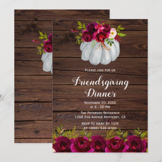 Russe Bourgogne Floral Friendsgiving Invitations (Devant / Derrière)