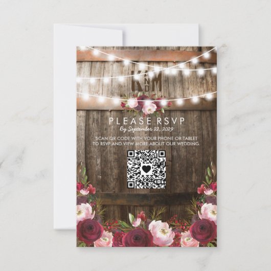 Russe Bourgogne Floral Mariage QR RSVP (Devant)