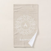 Russe Burlap Beige Farmhouse Monogramme (Serviette à main)