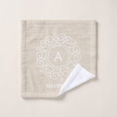 Russe Burlap Beige Farmhouse Monogramme (Gant de toilette)