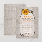 Russe Burlap Mason Jar Mariage Tournesol RSVP (Devant / Derrière)