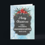 Russe Chalkboard Grandgirl Joyeux Noël<br><div class="desc">Joyeux Noël pour la carte petite-fille avec motif en damier rustique et feuillage d'hiver avec poinsettias.</div>