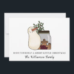 Russe Country Snowman et Berries Carte de vacances<br><div class="desc">Rustic Country Snowman and Berries Holiday Card - Cette carte de Noël rustique de pays comprend un bonhomme de neige sauvage et primitif avec un pot de biscuits en pain d'épices et des sprigs de houx et de baies. Notre texte dit "Ayez-vous un joyeux petit Noël" et est customisé avec...</div>