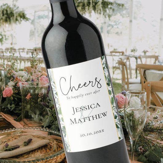 Russe Eucalyptus Gold Mariage Étiquette de vin