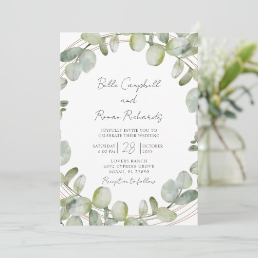 Russe Eucalyptus Sage Green Faire-part de mariage (Debout devant)