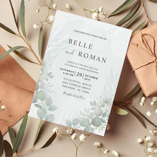 Russe Eucalyptus Sage Green Faire-part de mariage