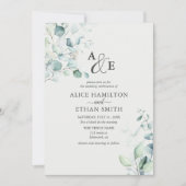 Russe Eucalyptus Script Faire-part de mariage d'ét (Devant)