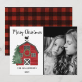 Russe Farm Buffalo Plaid Photo Carte de Noël (Devant / Derrière)