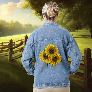 Russe Faux Aquarelle Tournesols Denim Veste