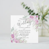 Russe Floral rose Eucalyptus Faire-part de mariage (Debout devant)