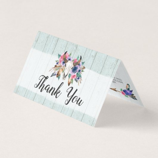 Russe Floral Vache Crâne Aquarelle Boho Merci (Front)