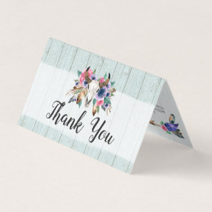 Russe Floral Vache Crâne Aquarelle Boho Merci