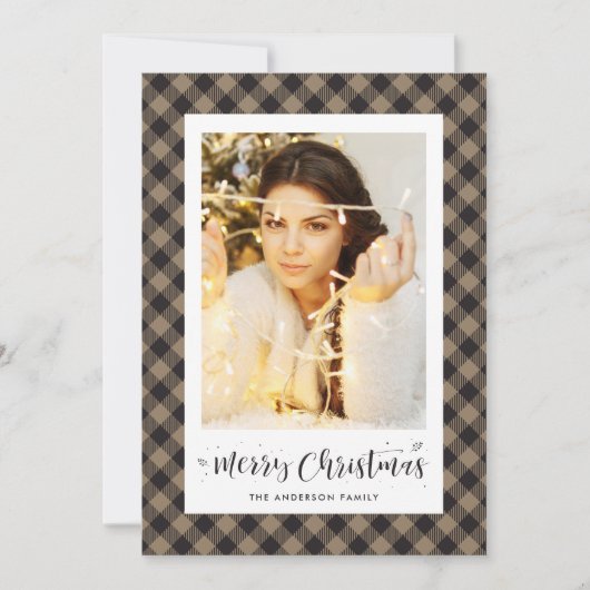 Russe Khaki Buffalo Plaid Photo Cartes de Noël (Devant)