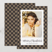 Russe Khaki Buffalo Plaid Photo Cartes de Noël (Devant / Derrière)