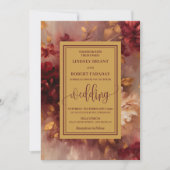 Russe Lux Deep Red Gold Roses Faire-part de mariag (Devant)