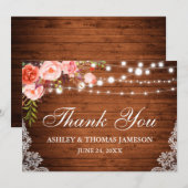 Russe Mariage Bois Coral Dentelle Florale Merci (Devant / Derrière)