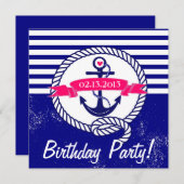 Russe Marine Bleu Nautique Anniversaire Invitation (Devant / Derrière)