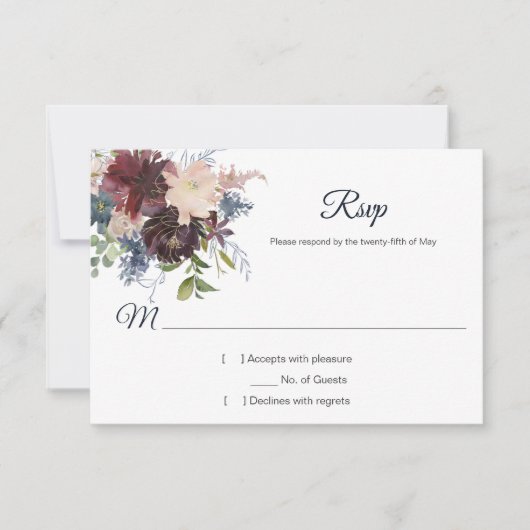 Russe Marine Bourgogne or Aquarelle Florale RSVP (Devant)