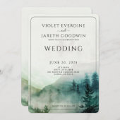 Russe Mountain Forest Mist Faire-part de mariage (Devant / Derrière)