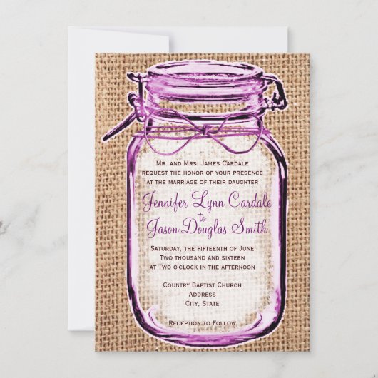Russe Pays Mason Jar Burlap Faire-part de mariage (Devant)