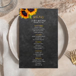 Russe pays tournesol BUDGET mariage menu<br><div class="desc">Elégant menu de réception de mariage rustique avec un beau bouquet de tournesols sur un arrière - plan en damier gris foncé. Idéal pour votre été ou automne automne élégant jardin de campagne rustique jardin extérieur jardin à thème mariages.</div>