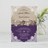 Russe Purple Burlap Faire-part de mariage dentelle (Debout devant)