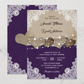 Russe Purple Burlap Faire-part de mariage dentelle (Devant / Derrière)