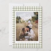 Russe Sage Green Plaid Photo Joyeux Noël Carte (Devant)