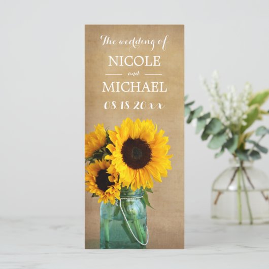 Russe Sunflower Mason Jar Programme de Mariage cam (Debout devant)