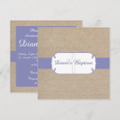 Russe violet beige Burlap Baptême Invitation (Devant / Derrière)